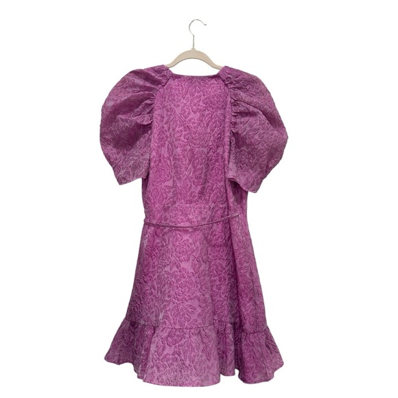 & Other Stories Jacquard Puff Wrap Floral Mini Dress Pink Size M - Picture 13 of 15